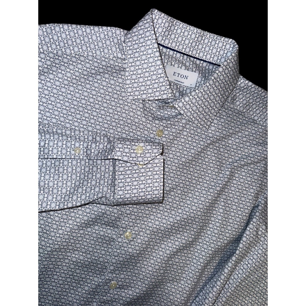 Eton Contemporary Long Sleeve Blue Geometric Size XL 43 17 Collar Formal